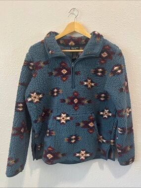 WRANGLER Teal Aztec Sherpa Quarter-Zip Pullover